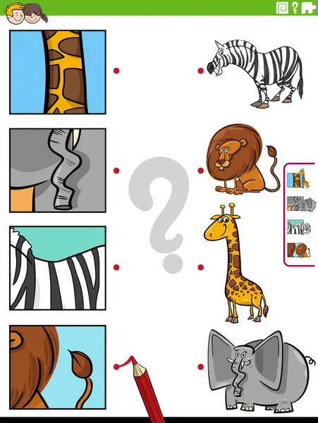 動物の文字や切り抜きと教育マッチングゲームの漫画イラスト — ストックベクタ