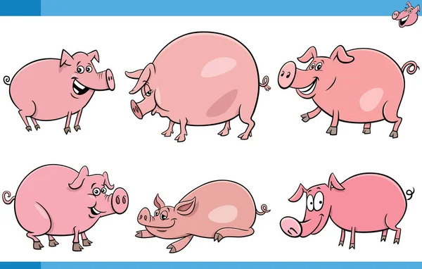 Cartoon Illustration Funny Pigs Farm Animals Comic Characters Set - Stok Vektor