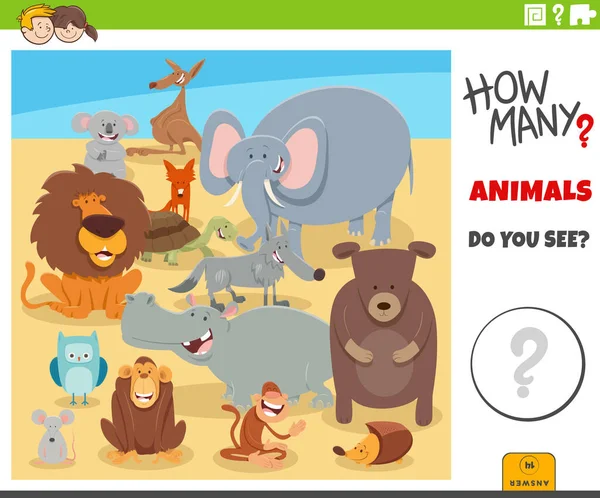 Ilustración Del Juego Conteo Educativo Para Niños Con Personajes Animales — Vector de stock