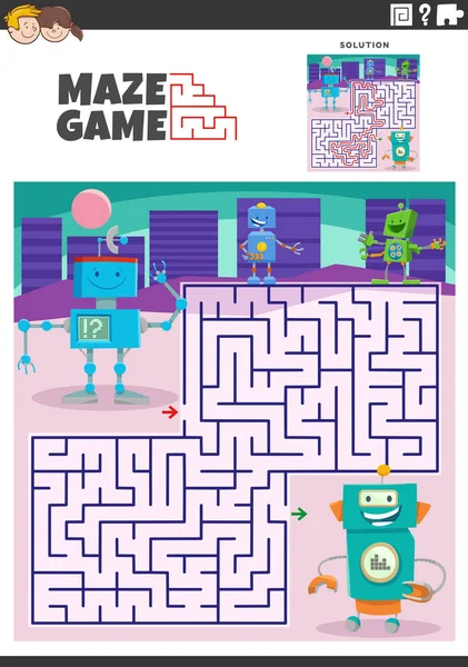 Cartoon Illustration Der Pädagogischen Labyrinth Puzzle Aktivität Für Kinder Mit — Stockvektor