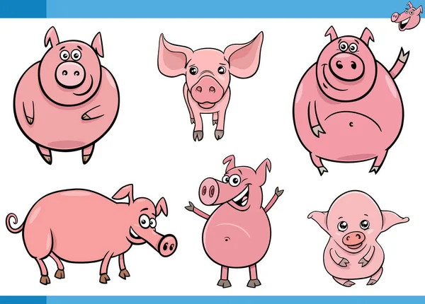 Kartun Ilustrasi Lucu Peternakan Babi Karakter Komik Ditetapkan - Stok Vektor