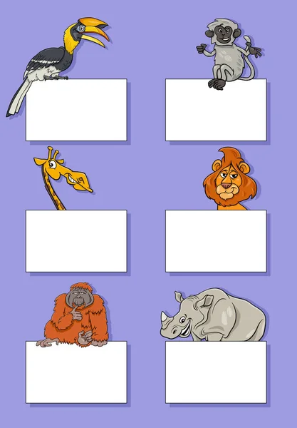 Cartoon Ilustrace Legrační Zvířata Prázdnými Kartami Nebo Bannery Design Set — Stockový vektor