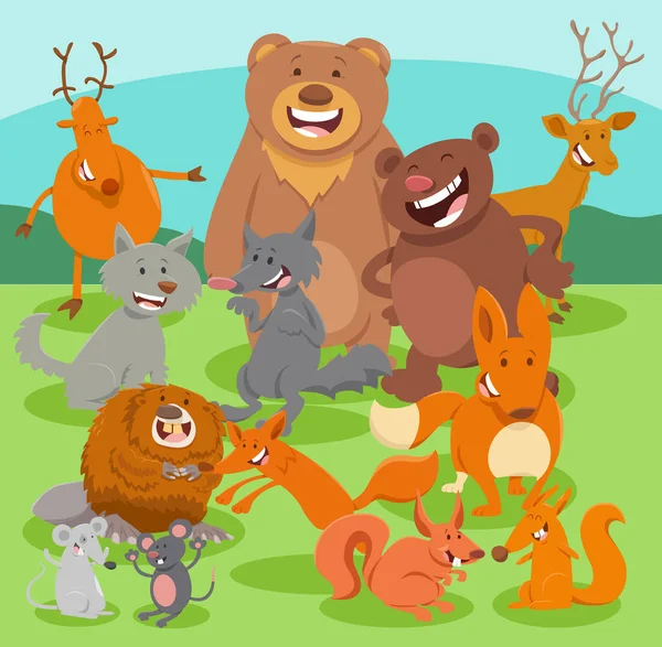 Tecknad Illustration Happy Wild Animals Comic Characters Group — Stock vektor