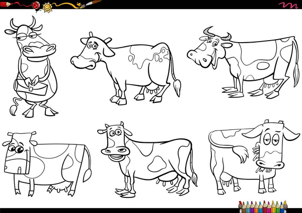 Schwarz Weiße Cartoon Illustration Von Kühen Bauernhof Tier Comic Figuren — Stockvektor
