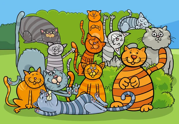 Ilustracja Kreskówki Kotów Kociąt Zwierząt Komiks Grupy Znaków — Wektor stockowy