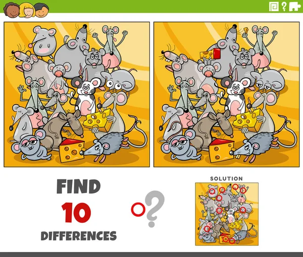 Ilustracja Kreskówki Znalezienie Różnic Między Zdjęciami Gra Edukacyjna Zabawnymi Postaciami — Wektor stockowy