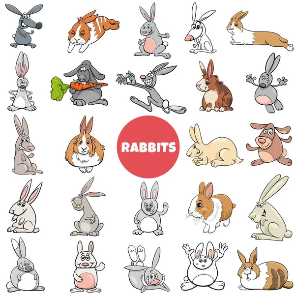 Karikatür Çizimi Tavşan Hayvan Karakterleri Büyük Set — Stok Vektör