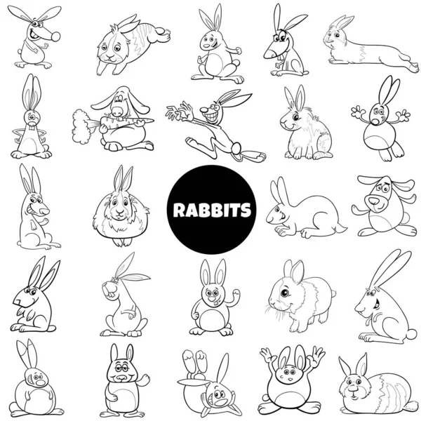 Karikatür Çizimi Tavşan Hayvan Karakterleri Büyük Set — Stok Vektör
