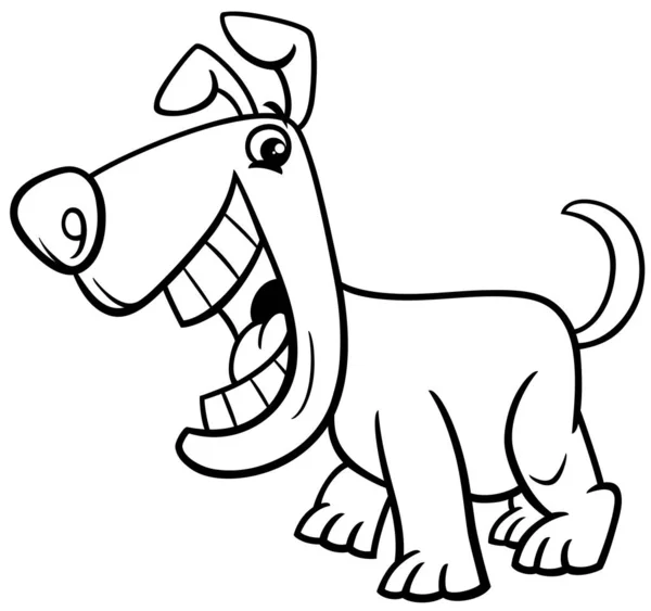 Black White Cartoon Illustration Funny Dog Comic Animal Character Coloring — Image vectorielle