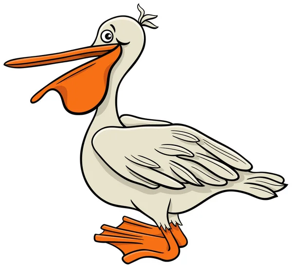 Illustrazione Cartone Animato Divertente Pelican Uccello Personaggio Animale Fumetto — Vettoriale Stock