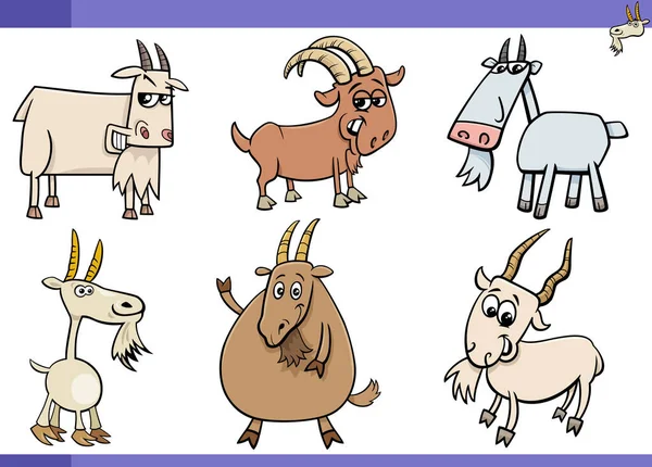 Desenhos Animados Ilustração Cabras Fazenda Animais Quadrinhos Personagens Conjunto — Vetor de Stock