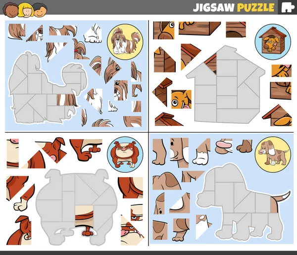 Ilustración Dibujos Animados Juegos Rompecabezas Educativos Con Perros Personajes Animales — Vector de stock