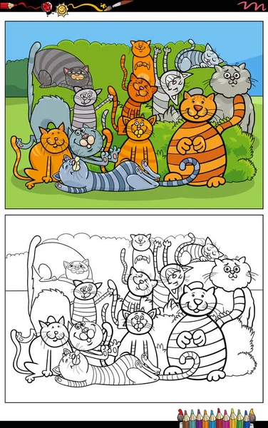 Kreskówki Ilustracje Śmieszne Koty Kocięta Zwierząt Znaków Grupy Kolorowanki — Wektor stockowy