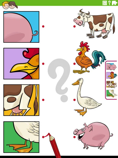 農業動物のキャラクターや写真の切り抜きと教育マッチングゲームの漫画イラスト — ストックベクタ