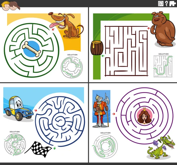 Cartoon Illustration Von Pädagogischen Labyrinth Puzzle Spiele Mit Comic Figuren — Stockvektor