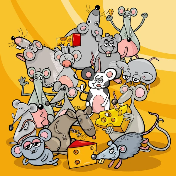 Karikatura Ilustrace Legrační Myši Krysy Skupina Znaků Hlodavců — Stockový vektor
