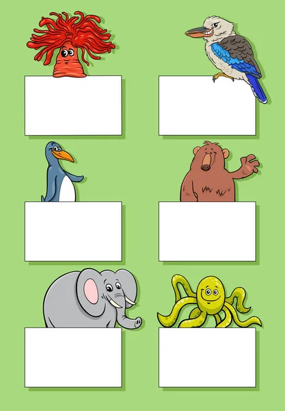 Cartoon Illustration Animals Blank Cards Banners Design Set — Stock Vector