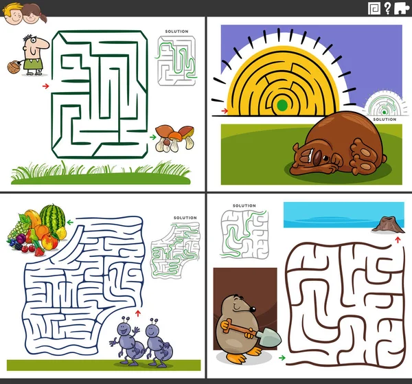 Tecknad Illustration Pedagogiska Labyrint Pusselspel Som Med Seriefigurer — Stock vektor