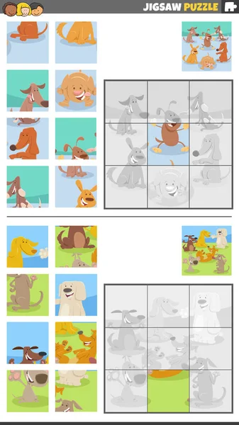 Ilustración Dibujos Animados Juegos Rompecabezas Educativos Con Perros Grupo Personajes — Vector de stock