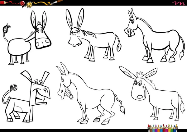 驴农场动物漫画人物黑白漫画图片集着色页 — 图库矢量图片