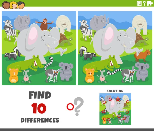 图片说明发现具有滑稽动物角色的图片教育游戏的区别 — 图库矢量图片