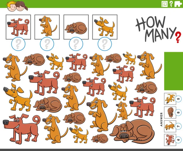 Ilustración Actividad Conteo Educativo Con Divertidos Personajes Animales Dibujos Animados — Vector de stock