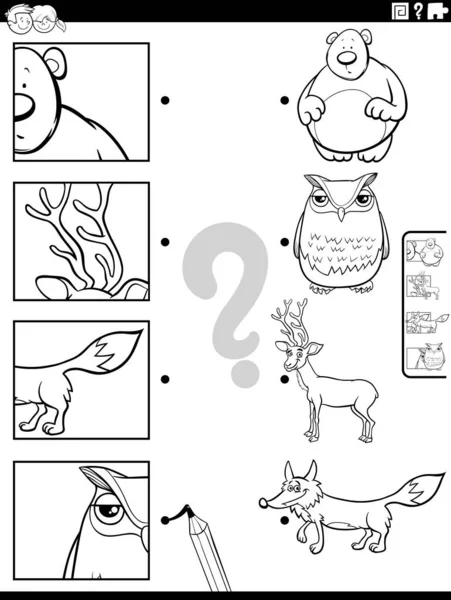 教育匹配游戏与农场动物角色的黑白卡通画和图片剪贴 — 图库矢量图片