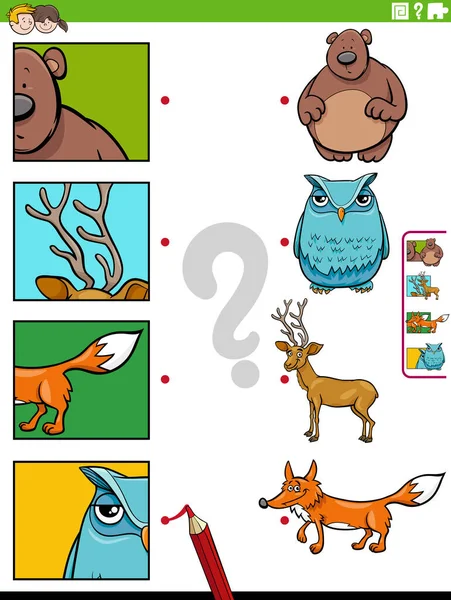 Cartoon Ilustrace Vzdělávací Odpovídající Hra Postavami Hospodářských Zvířat Obrázky Výstřižky — Stockový vektor