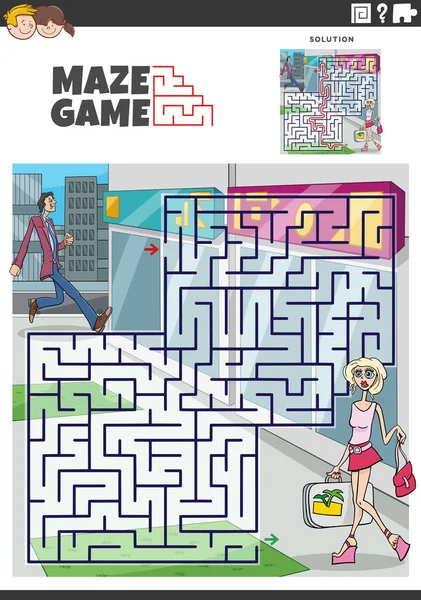 Cartoon Illustration Der Pädagogischen Labyrinth Puzzle Aktivität Für Kinder Mit — Stockvektor