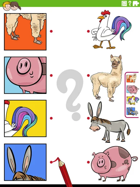 Cartoon Illustration Educational Matching Game Farm Animal Characters Pictures Clippings — Stock Vector