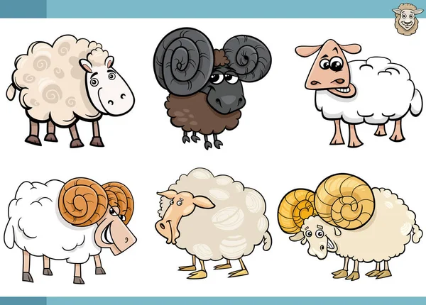 Rajzfilm Illusztráció Juhok Farm Állatok Képregény Karakterek Készlet — Stock Vector