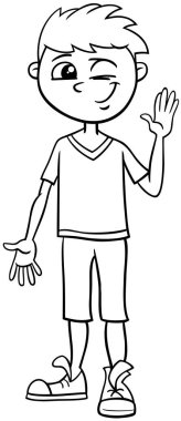 İlkokul ya da ergen erkek karakter boyama sayfasının siyah beyaz çizimi