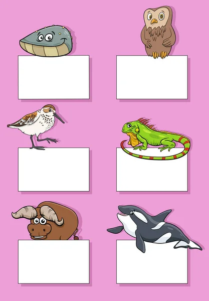 Illustrazione Dei Cartoni Animati Animali Selvatici Con Carte Bianche Banner — Vettoriale Stock