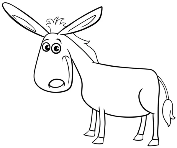 Black White Cartoon Illustration Funny Donkey Farm Animal Character Coloring — Stock Vector