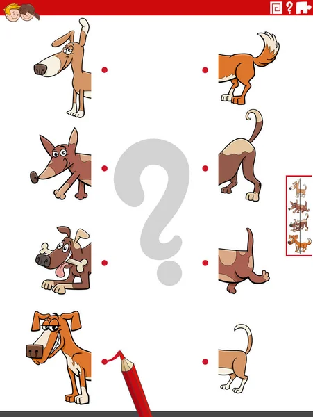 Cartoon Illustration Educational Game Matching Halves Pictures Funny Dogs Animals —  Vetores de Stock