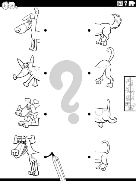 Black White Cartoon Illustration Educational Game Matching Halves Pictures Funny — Stockvector