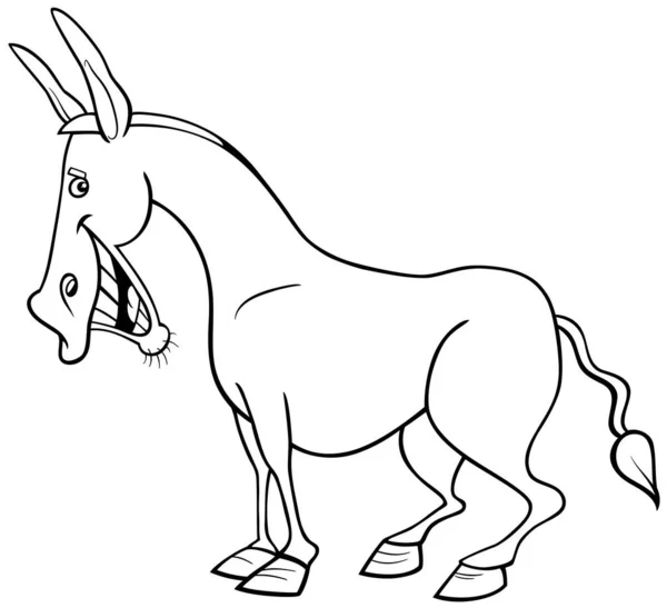 Černobílé Kreslené Ilustrace Šťastného Osla Farma Zvířecí Charakter Zbarvení Stránky — Stockový vektor