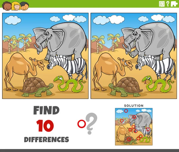 Cartoon Illustration Finding Differences Pictures Educational Activity Animal Characters — Stock Vector
