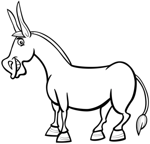Desenhos Animados Preto Branco Ilustração Engraçado Burro Fazenda Animal Personagem — Vetor de Stock