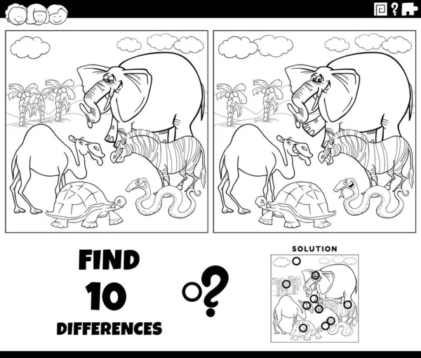 Black White Cartoon Illustration Finding Differences Pictures Educational Game Funny — Stock Vector