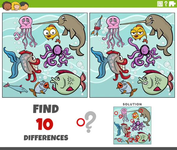 图片说明发现海洋动物形象图片教育游戏的差异 — 图库矢量图片