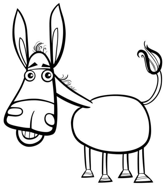Desenhos Animados Preto Branco Ilustração Engraçado Burro Fazenda Animal Personagem — Vetor de Stock