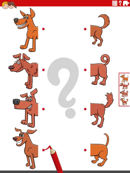 Cartoon Illustration Educational Game Matching Halves Pictures Funny Dogs Animals — стоковый вектор
