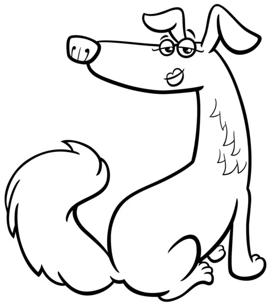 Schwarz Weiße Zeichentrick Illustration Von Lustigen Weiblichen Hund Comic Animal — Stockvektor