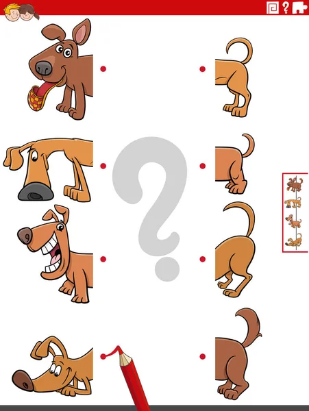 Cartoon Illustration Educational Task Matching Halves Pictures Funny Dogs Animals —  Vetores de Stock