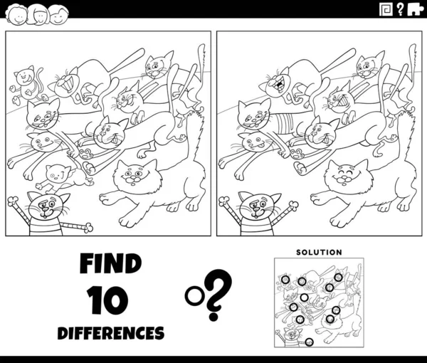 黑白相间的卡通人物图解发现图教游戏与滑稽跑猫动物角色着色页面的区别 — 图库矢量图片
