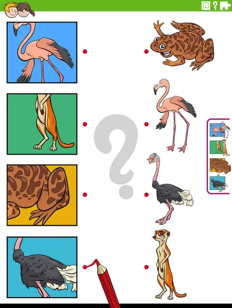 Illustrazione Dei Cartoni Animati Corrispondenza Gioco Educativo Con Personaggi Animali — Vettoriale Stock