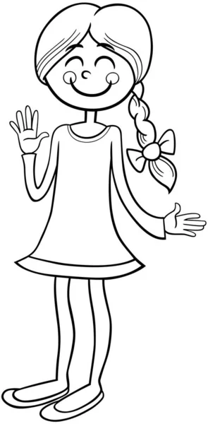 Black White Cartoon Illustration Elementary Teen Age Girl Comic Character — Stock Vector