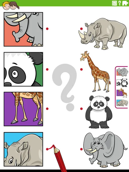 具有野生动物特征的教育匹配游戏的卡通画和图片剪报 — 图库矢量图片