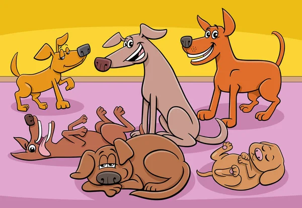 Мультфильм Иллюстрация Забавных Собак Щенков Животных Группы Персонажей Дома — стоковый вектор